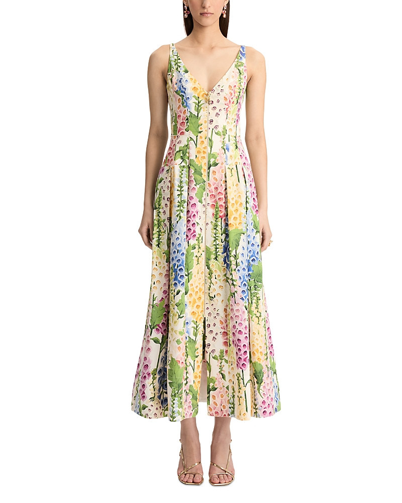 Oscar de la Renta Foxglove Print V Neck Sleeveless Dress | Bloomingdale's (US)
