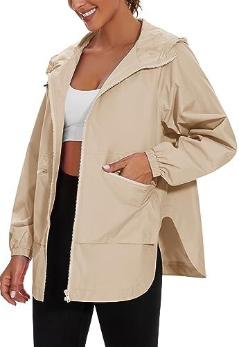 Womens Waterproof Raincoat Lightweight Rain Jacket Trench Coat Hooded Windbreaker With Pockets fo... | Amazon (US)