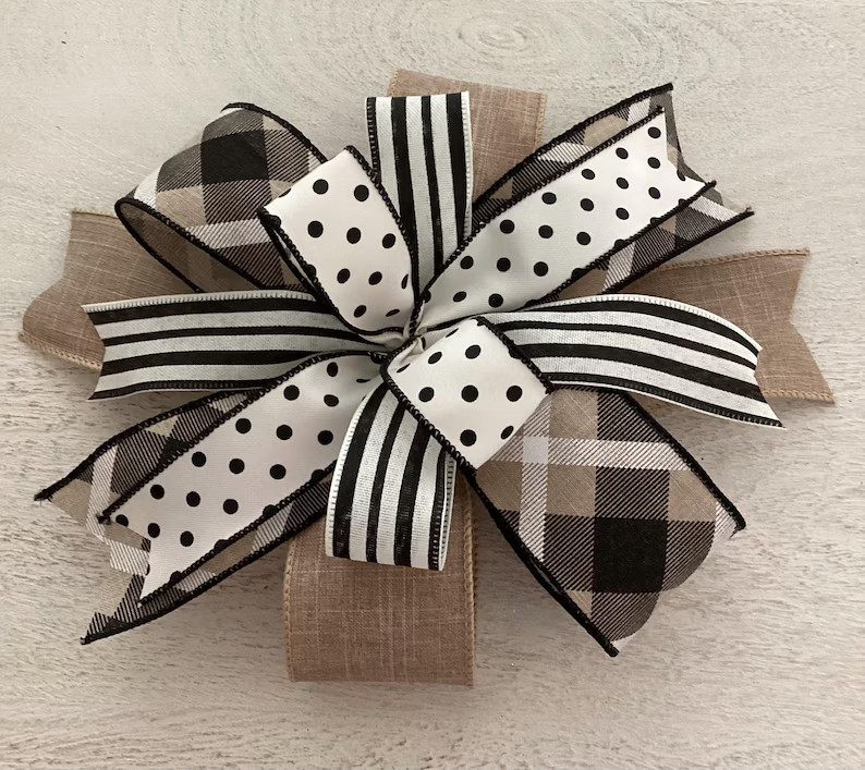 Tan & Black Wreath Bow, Lantern Bow, Door Hanger Bow, Wreath Embellishment, Everyday Wreath Bow, ... | Etsy (US)