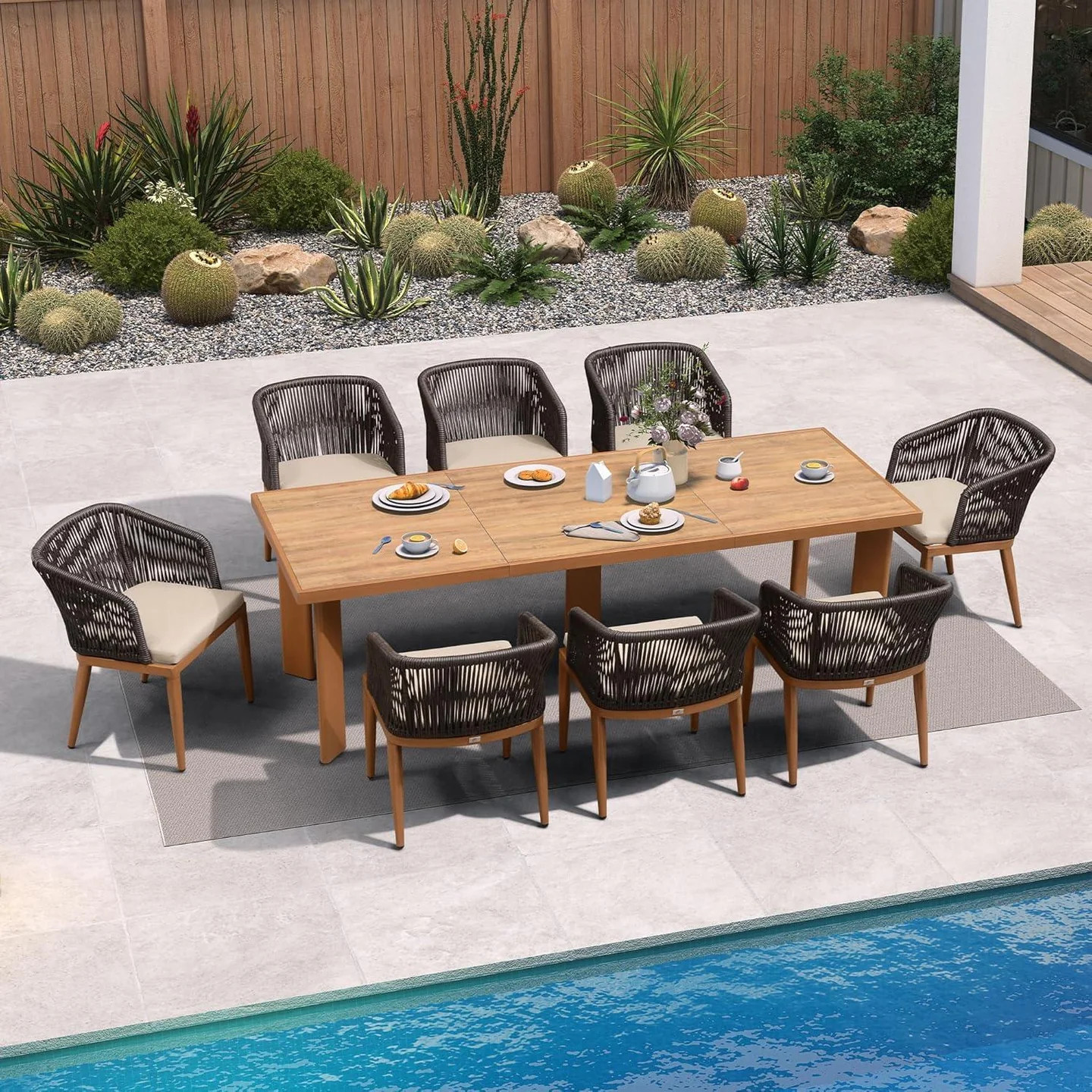 PURPLE LEAF Patio Dining Set with Sunbrella Fabric Cushions and Aluminum Table All-Weather Wicker... | Purple Leaf