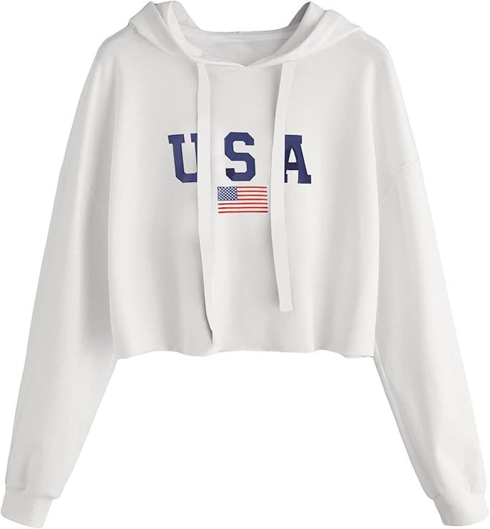 SweatyRocks Women's Letter Print Casual Long Sleeve Crop Top Sweatshirt Hoodies | Amazon (US)