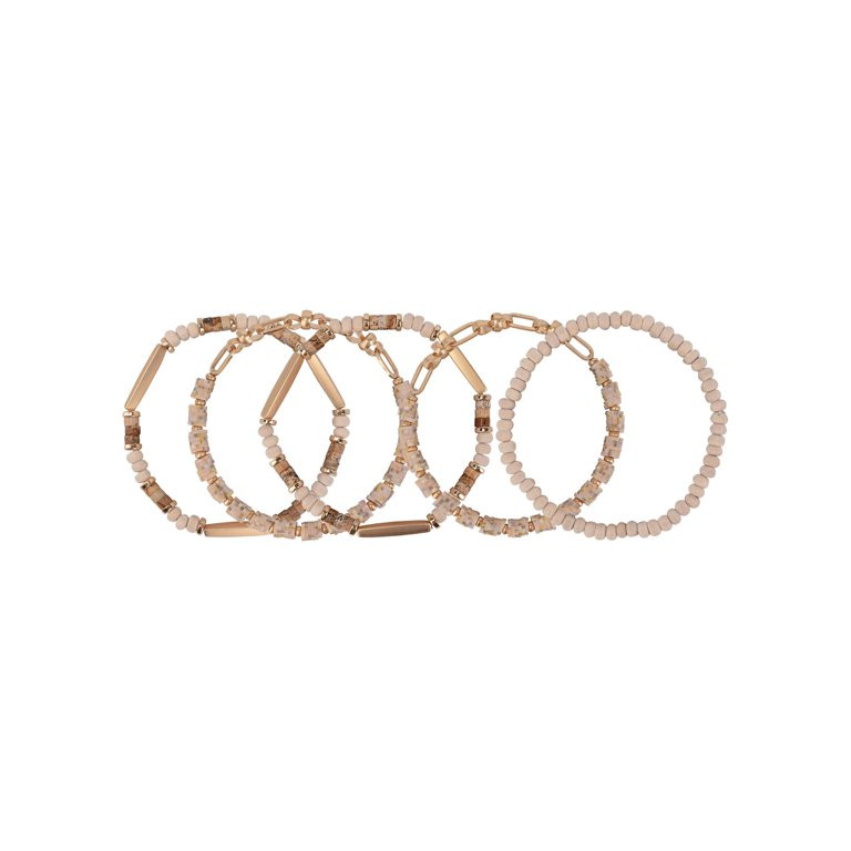 The Pioneer Woman Brown and Gold Beaded Stretch Bracelet Set, 5 Pack | Walmart (US)