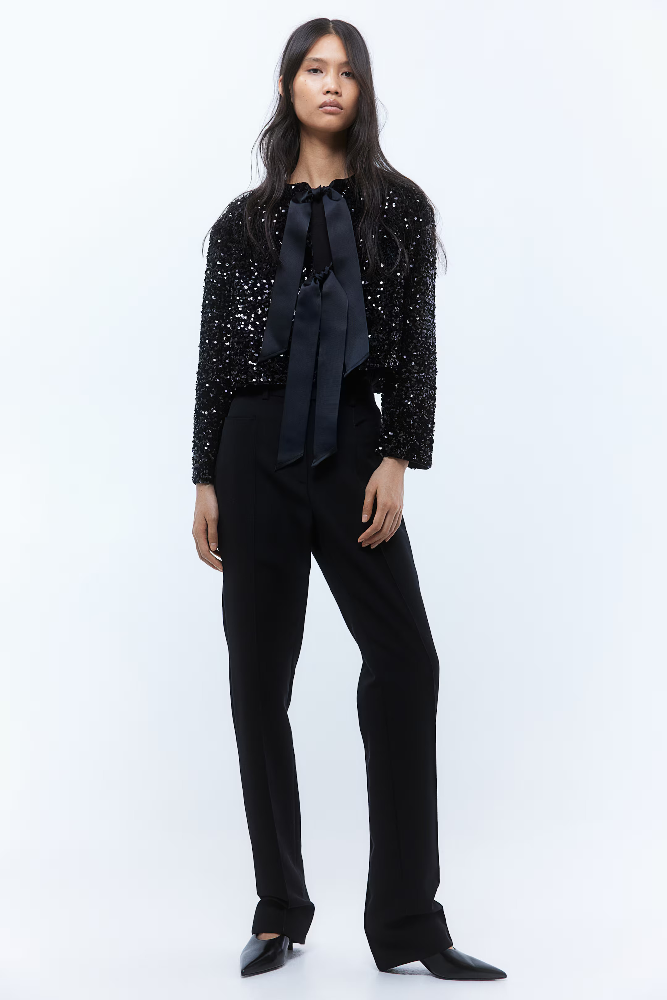 Sequined Bow-Front Jacket | H&M (US + CA)