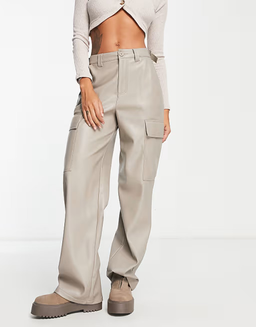 ASOS DESIGN leather look cargo pants in muted mushroomwindow.asos.performance.markAndMeasure(`pdp... | ASOS (Global)
