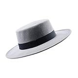 MATCH MUCH Boater Hat Felt Hat with Flat Brim (Wide Brim-Grey) | Amazon (US)