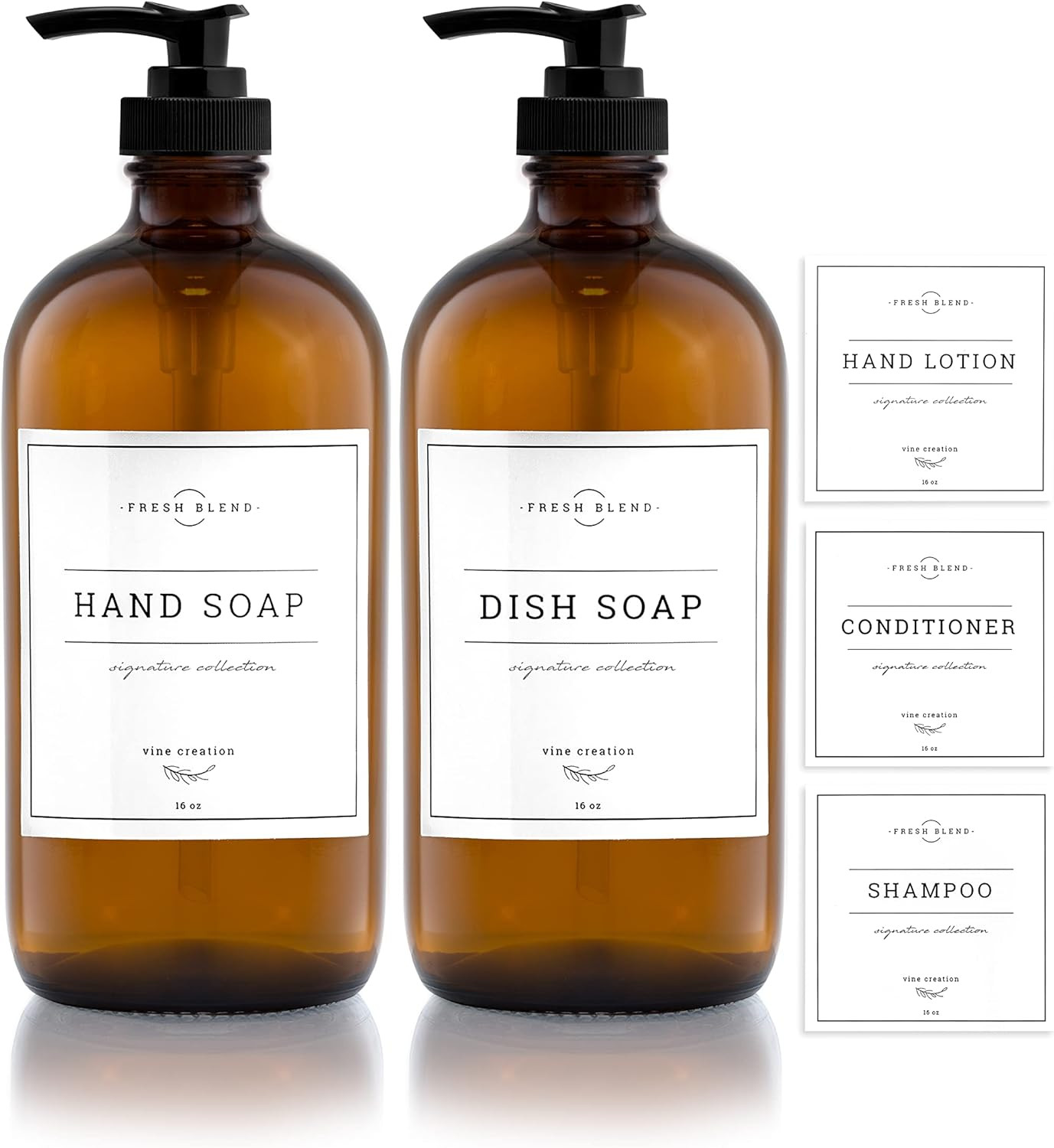 Vine Creations Amber Glass Soap Dispenser 2 Pack, Thick 16oz Glass Bottles with Black Plastic Pum... | Amazon (US)