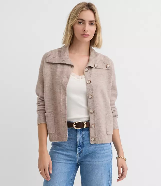 Ribbed Mock Neck Sweater Jacket | LOFT