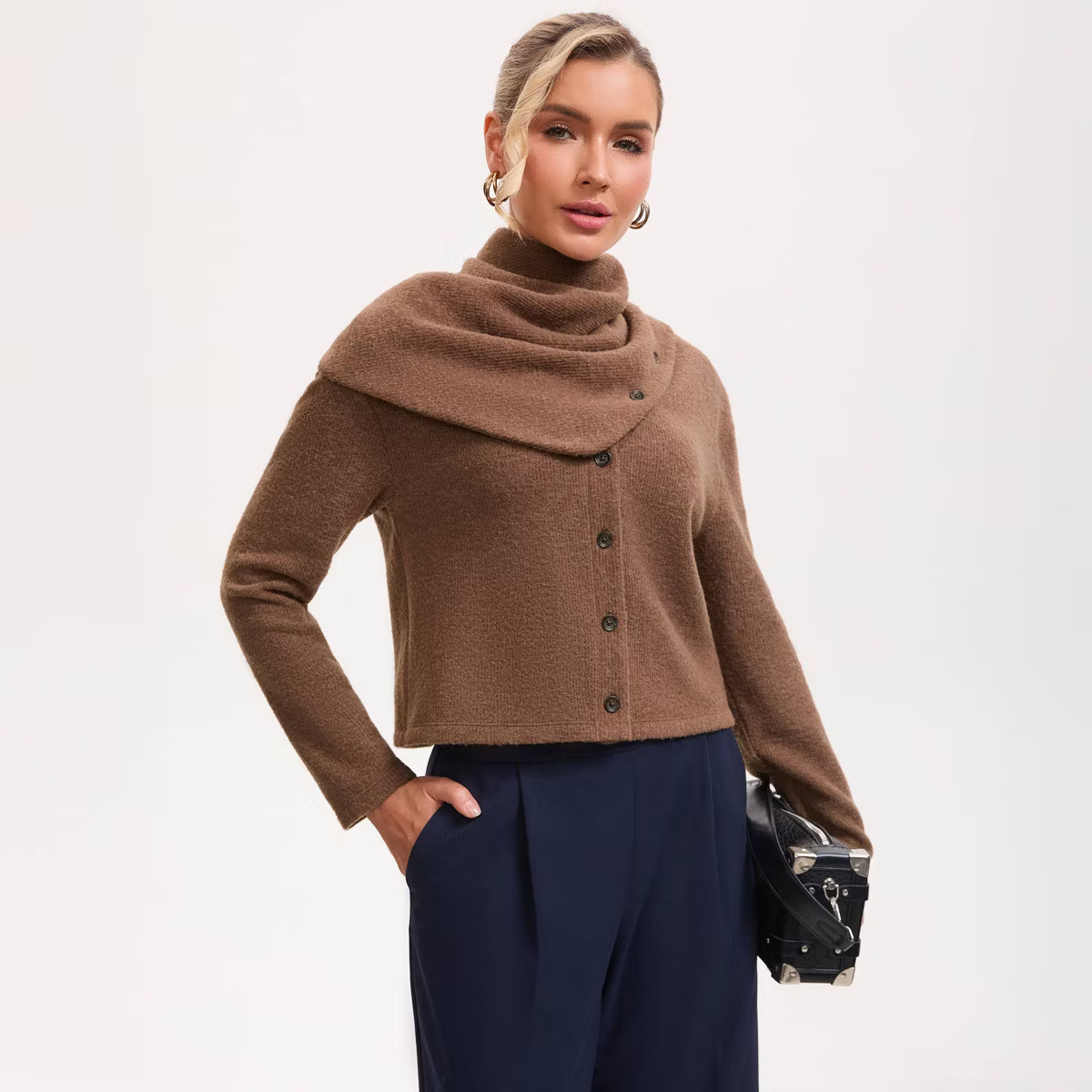 Women's Scarf Detail Cardigan - A New Day™ Brown | Target