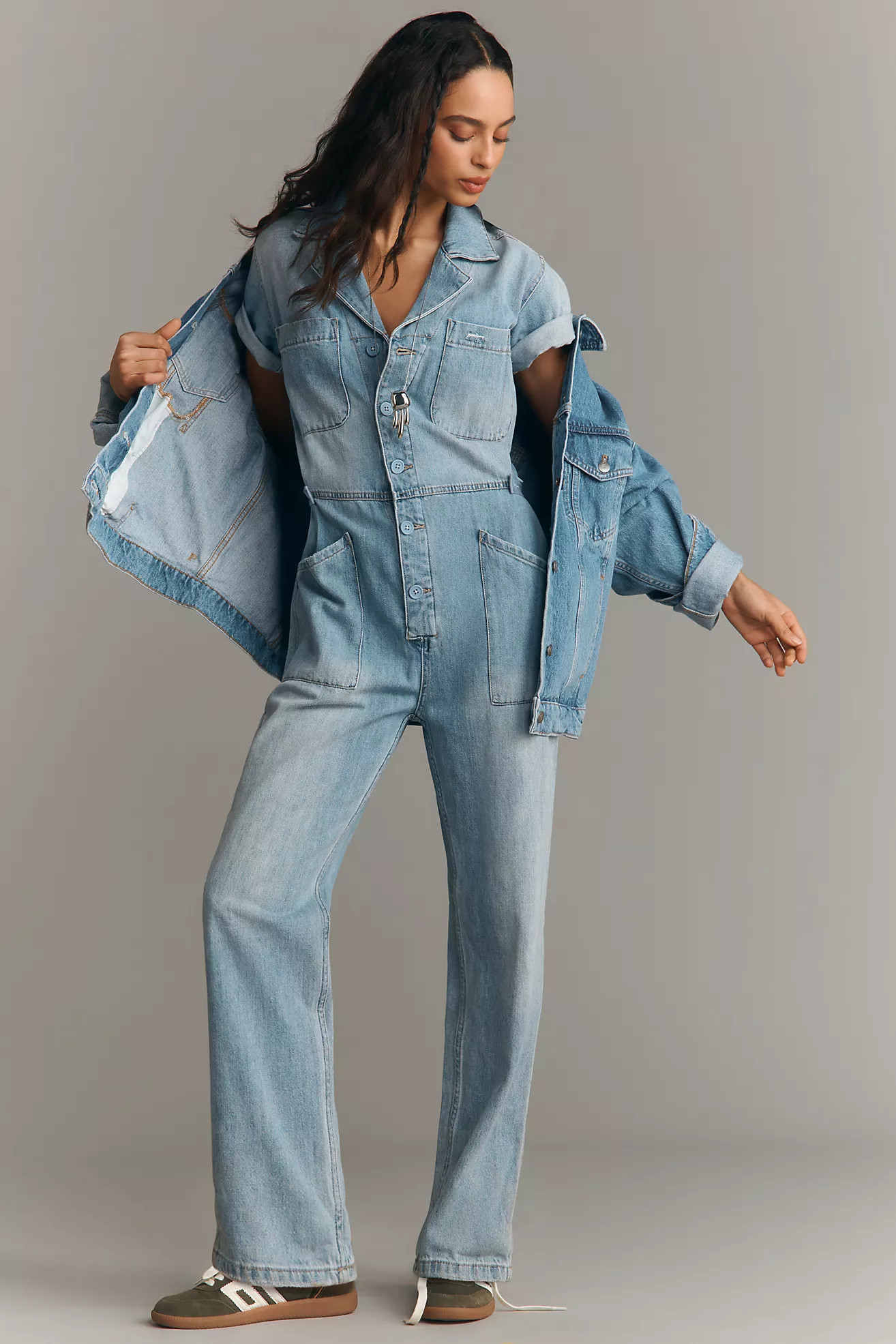 Pistola Grover Denim Short Sleeve Field Jumpsuit | Anthropologie (US)