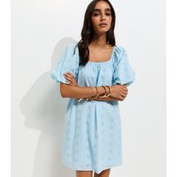 Women's Light Blue Cotton Puff Sleeve Smock Mini Dress New Look | New Look (UK)