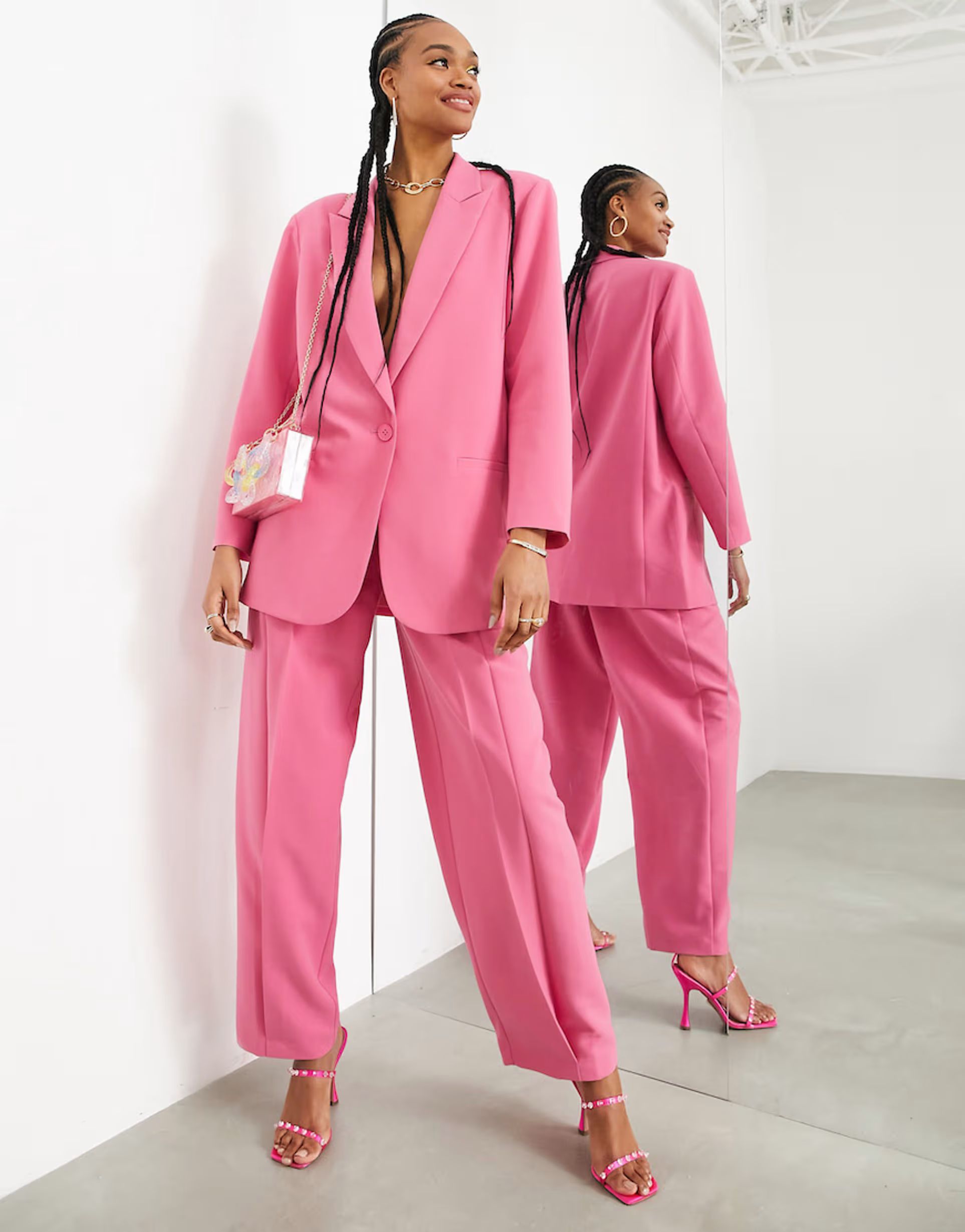 ASOS EDITION oversized blazer & wide leg pants in pink | ASOS (Global)