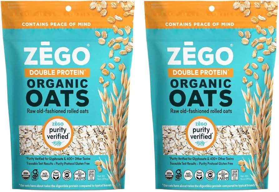 ZEGO Double Protein Raw Oats, Organic, Purity Protocol Gluten Free, GIyphosate Free, 14oz Bags, B... | Amazon (US)