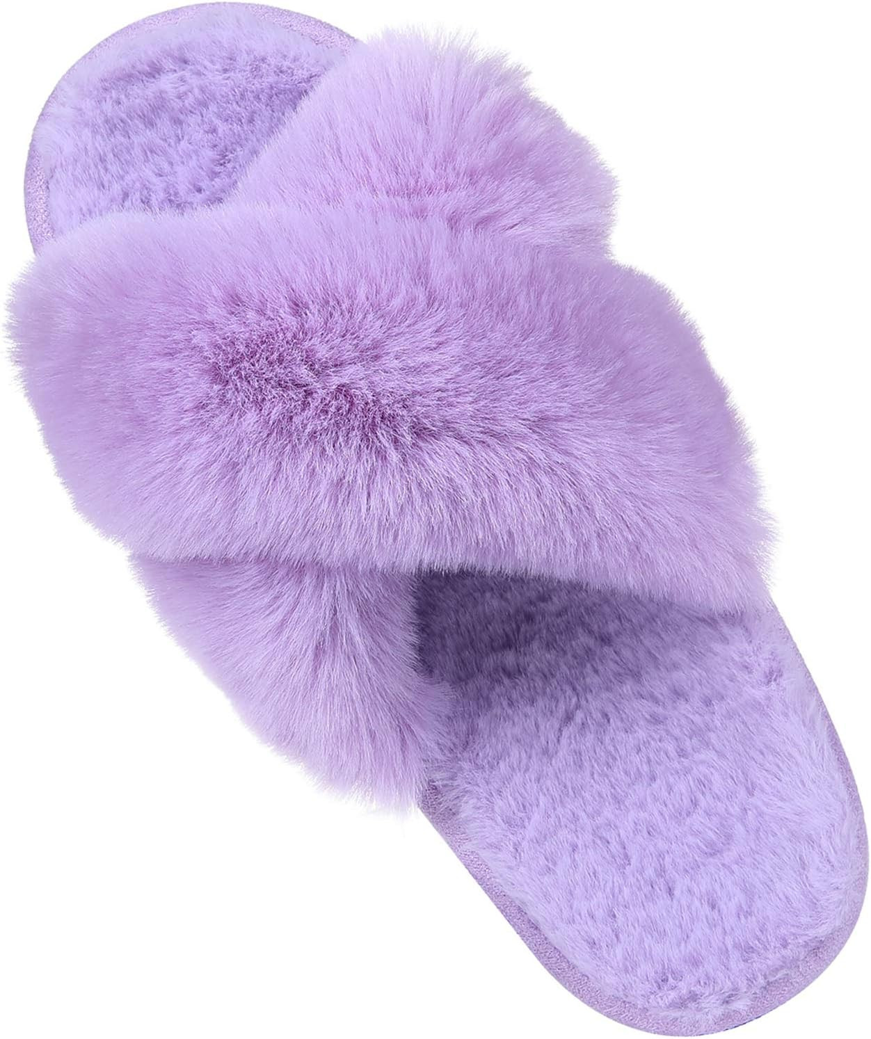 Comwarm Women's Cross Band Fuzzy Slippers Fluffy Open Toe House Slippers Cozy Plush Bedroom Shoes... | Amazon (US)