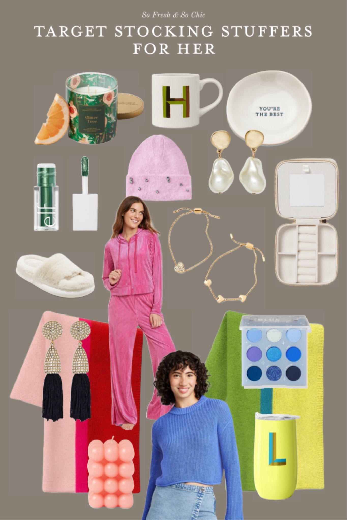Target stocking stuffers for her!
-
Affordable gifts for her - women’s gift guide - target gifts - colorful gifts for her - teen girl stocking stuffers - tween girl stocking stuffers - pink Christmas - cropped sweater women - pink velour matching set - pink sweatpants - pink hoodie - gold bracelets - green liquid eyeshadow elf - pearl and gold earrings - jewelry travel case - monogram mug - monogram travel mug - scented candle - bubble candle - dorm room decor - pink and red blanket - green and blue throw blanket - pink beanie with gems - trinket dish you’re the best - blue eyeshadow palette colorpop - affordable makeup target - black and gold drop earrings beaded - teens gift guide - furry platform slides women - college girl gift guide - college girl stocking stuffers 

#LTKstyletip #LTKGiftGuide #LTKfindsunder50