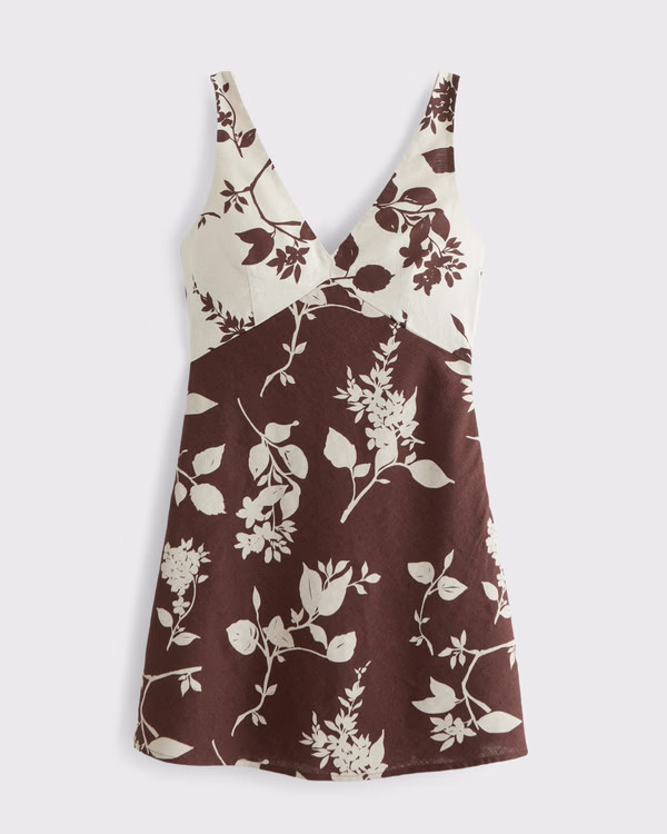 V-Neck Linen-Blend Mini Dress | Abercrombie & Fitch (US)