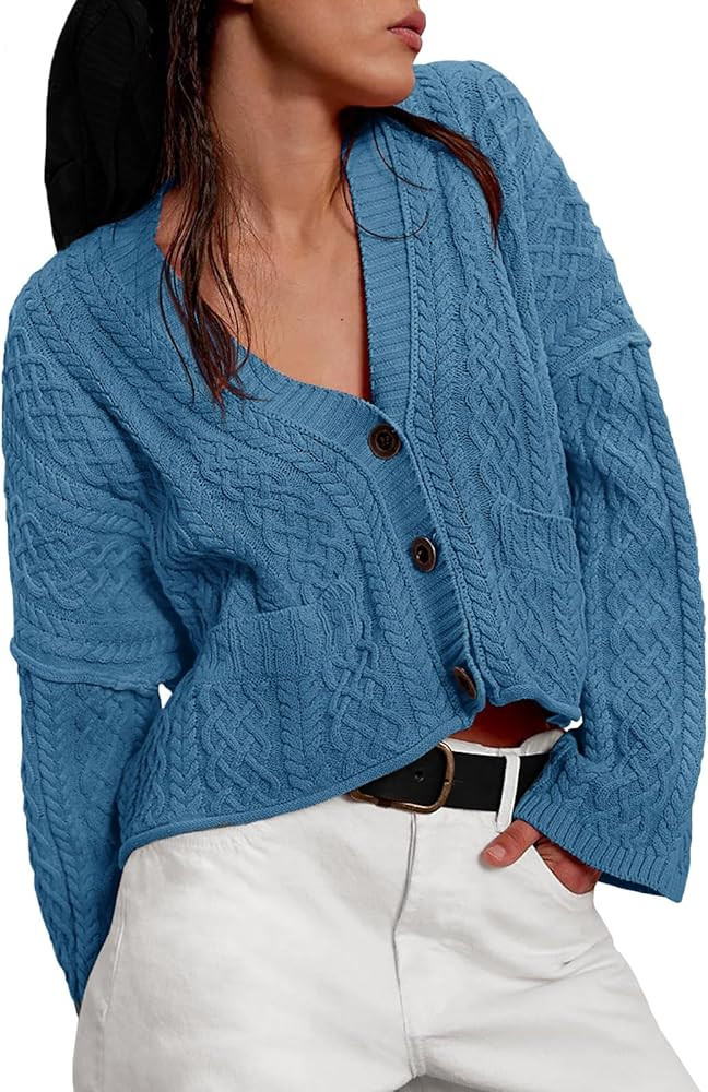 Yousify Womens Cable Knit Cardigans Fall Oversized Long Sleeve Button Open Front Casual Sweater C... | Amazon (US)