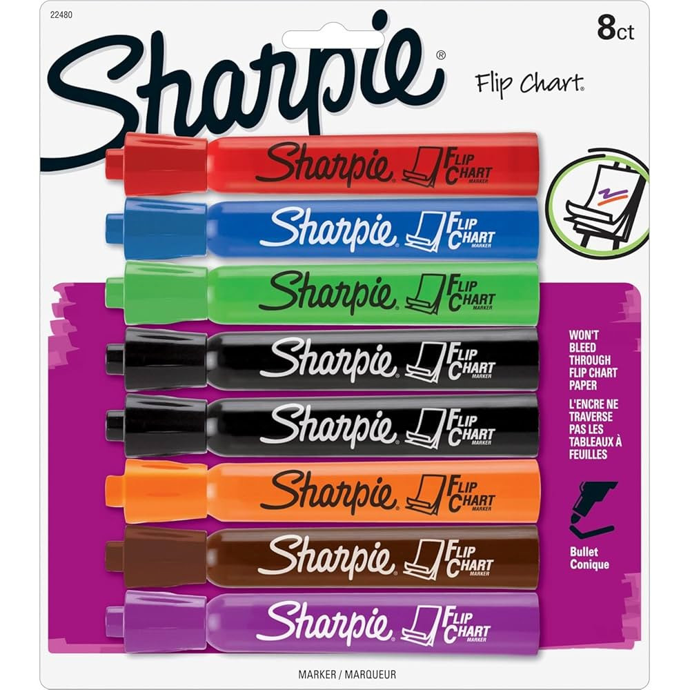 Sharpie Flip Chart Markers, Bullet Tip, Assorted Colors, 8 Count - Low-Odor, Squeak-Free, Home, O... | Amazon (US)