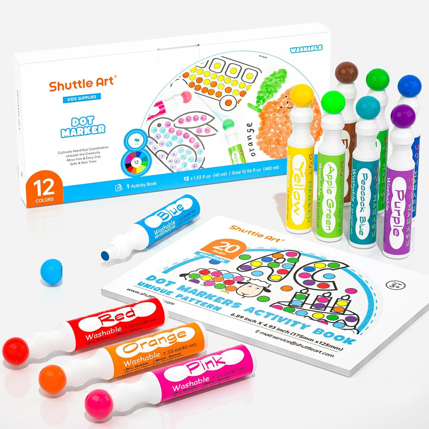 Amazon.com: Shuttle Art Dot Makers, 12 Colors Bingo Daubers with 20 Unique Patterns of Dot Book f... | Amazon (US)