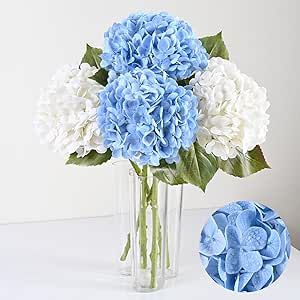 Artflower 4Pcs Real Touch Hydrangea Artificial Flowers, 22.5'' White & Blue Faux Full Latex Hydra... | Amazon (US)