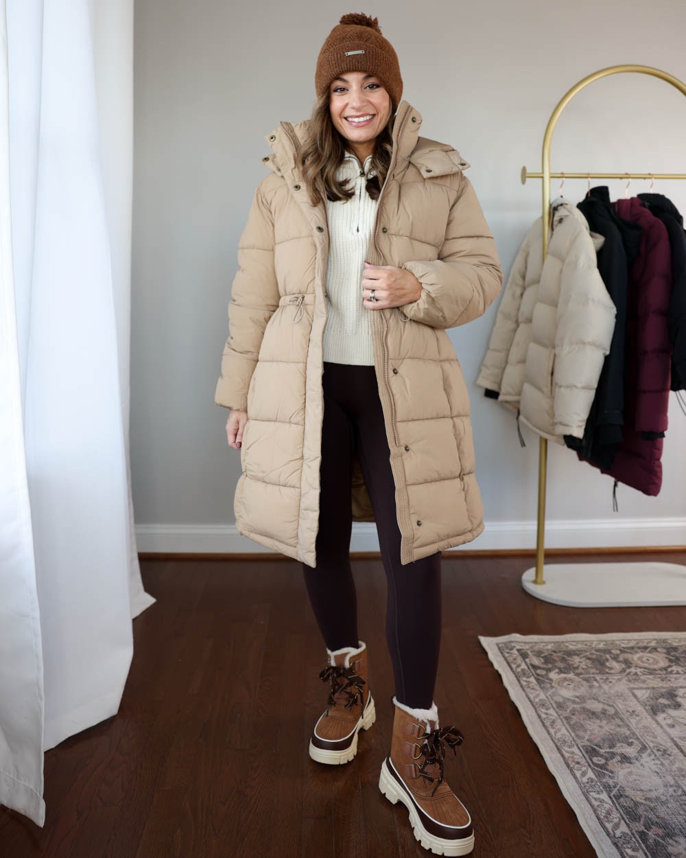 Three types of boots I’m wearing this winter!

Outfit 1:
Coat (Quince): xs in oatmilk 
Turtleneck (Quince): xs 
Fleece Sweatshirt (Athleta): xxs 
Leggings (Spanx): xs (also linking a thick/warm pair from Athleta) 
Socks (Amazon): (mine are cream, they came in a pack with a black pair) 
Boots (Sorel): tts with room to wear thick socks. Walkable and comfortable, waterproof and warm. 

Outfit 2:
Jeans (Madewell): petite 24 in pipestone wash
Coat (Quince): xs  in oatmilk
Sweatshirt (Athleta): xxs
Boots in chestnut

Outfit 3:
Boots (Dolce Vita): tts - an elevated waterproof option. They also come in black and a lighter brown. 
Jacket: xs/small 
Turtleneck: xxs (top is sheer) 
Jeans (Madewell): 24 standard - 10 3/4” rise, 29” inseam (these shrink in the wash over time) 

My measurements for reference: I’m 4’10” and 105lbs. My bust, waist, and hip measurement is 32”, 24”, and 36”.

#LTKSeasonal #LTKFindsUnder100 #LTKPetite