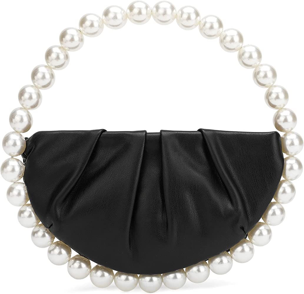 CARIEDO Pearl Soft Face Pleated Handbag Advanced Evening Bag Party Prom Bride Purse Phone Clutch ... | Amazon (US)