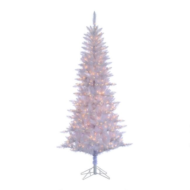 Full White Tinsel Pre Lit Artificial Tiffany Tree | World Market