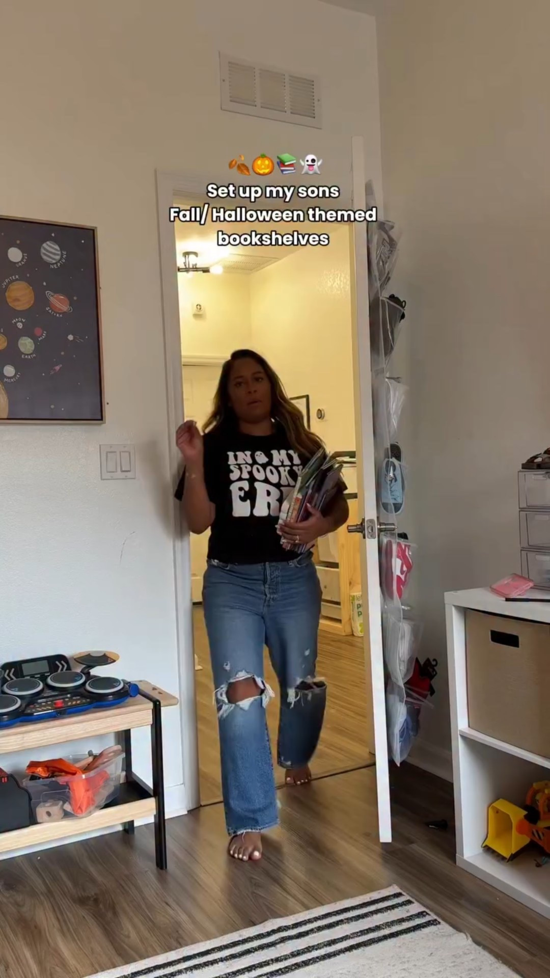 His little book area is my favorite 🥹 

#toddlermoms #documentingmotherhood #momvlog #readingnook #boyroom