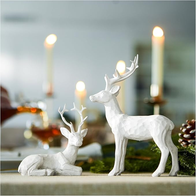 DN DECONATION 2PCS Christmas Reindeer Figurines, Chritmas Small White Deer Statues,Decorative Res... | Amazon (US)