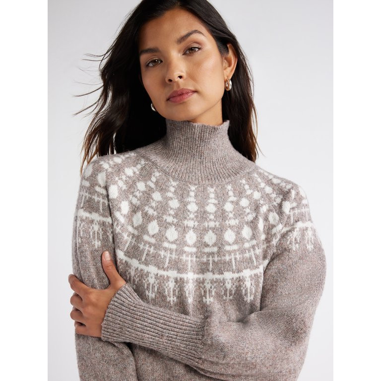 Free Assembly Women’s Fair Isle Turtleneck Sweater Mini Dress, Sizes XS-XXXL - Walmart.com | Walmart (US)