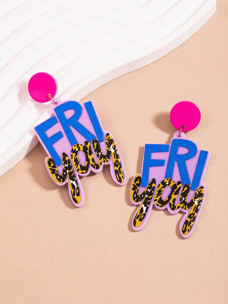 1 Pair Cute & Sweet Letter Print Acrylic Earrings | SHEIN