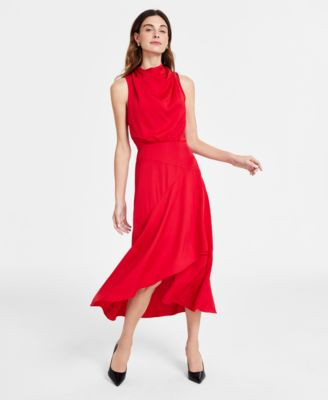 KARL LAGERFELD PARIS Women's Satin Embellished Mock Neck Dress - Macy's | Macy's
