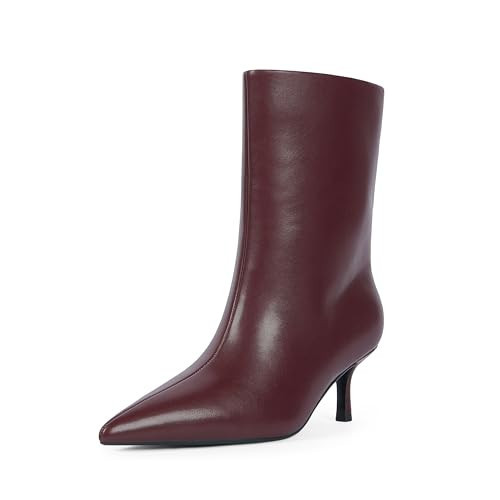 Modatope Ankle Boots for Women Burgundy Fall Kitten Heel Boots Burgundy Leather Low Heel Booties for Women Pointed Toe Stiletto Ankle Booties Size 6.5 | Amazon (US)