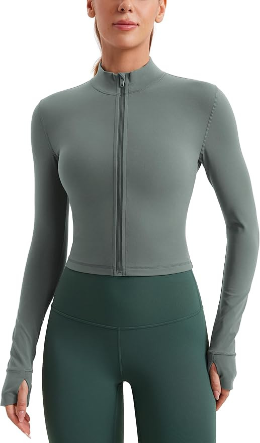 CRZ YOGA Womens Butterluxe Full Zip Cropped Workout Jackets Slim Fit Lightweight Athletic Yoga Ja... | Amazon (US)