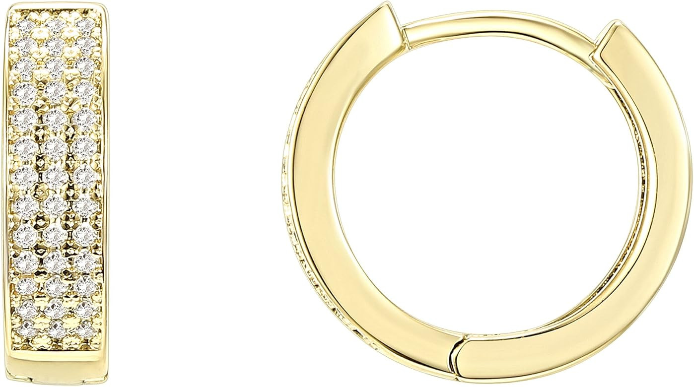 14K Gold Plated Cubic Zirconia Huggie Small Hoop Earrings | Stud Earrings for Women | Amazon (US)