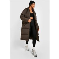 Womens Longline Puffer Jacket - Brown - 12 | boohoo (US & Canada)