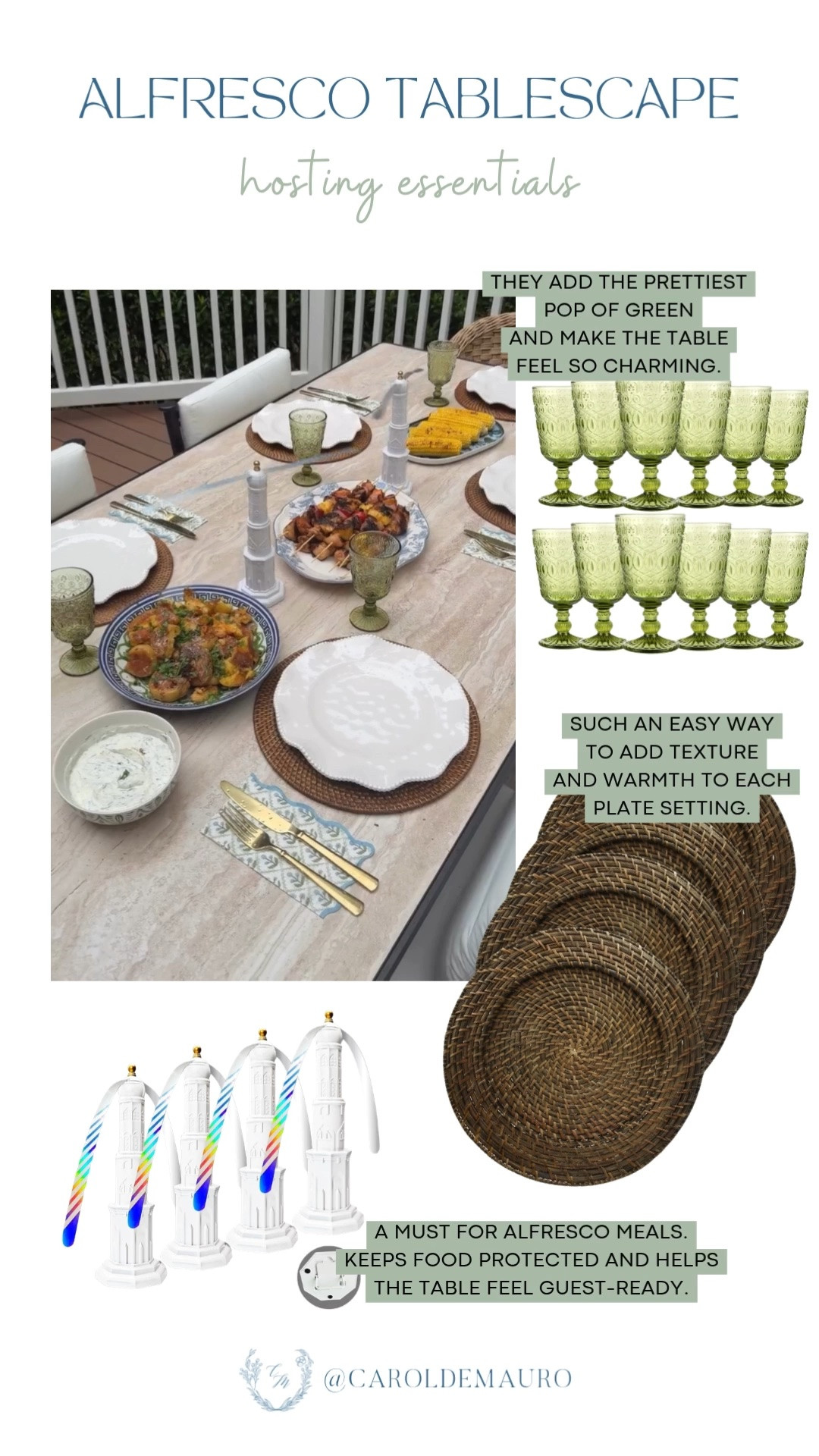 alfresco tablescape, hosting essentials, hostess must haves, anti fly fan, glass goblets, woven charger plate, dining table setting, outdoor dinner, home decor

#LTKfoodie #LTKHome