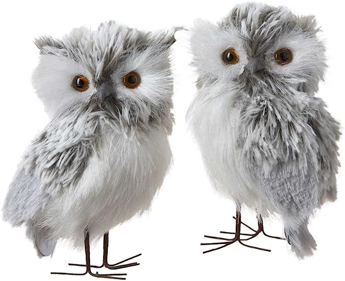Kurt Adler 5-Inch Furry Gray Owl Set of 2 | Amazon (US)