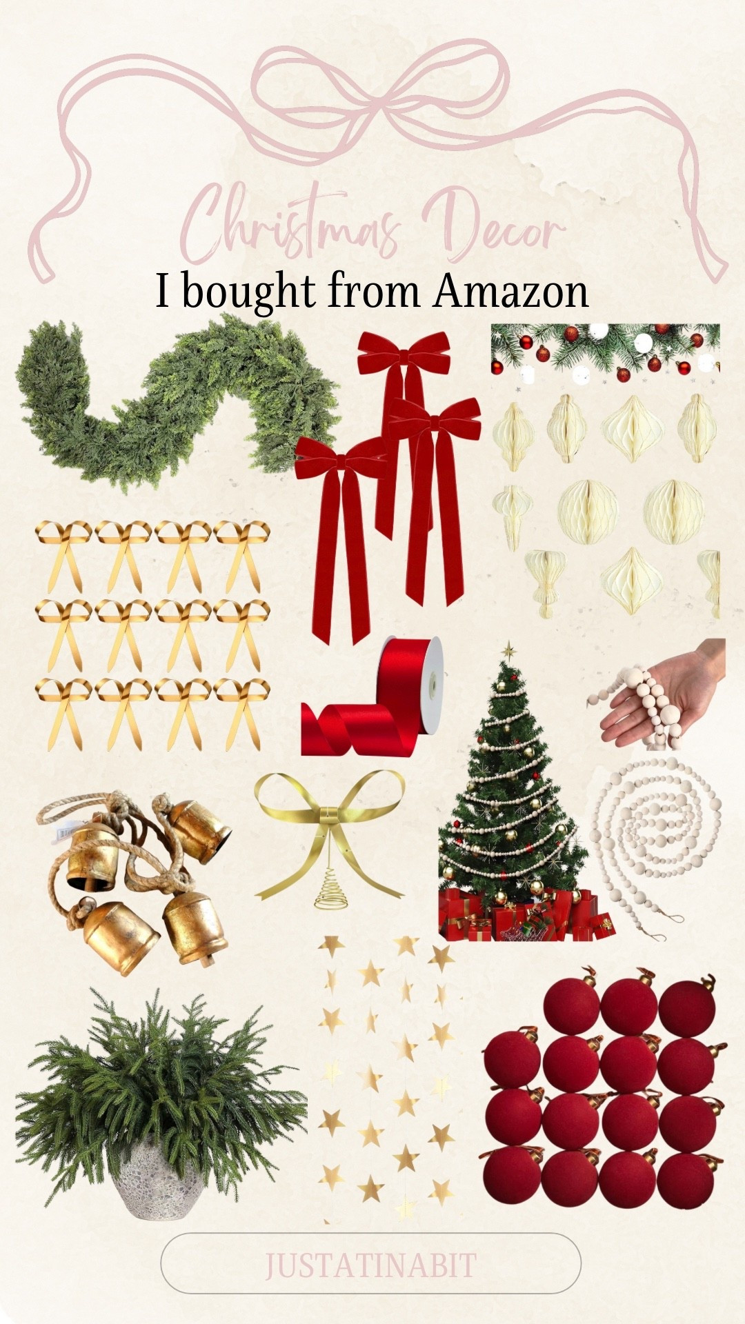 Christmas Decor I brought from Amazon! 

Ribbon, Christmas disposable cups, Christmas tree topper, hanging bells, star garland, red bow, Christmas ornaments, hanging balls, wooden beads, hanging honeycomb balls

#LTKHoliday #LTKHome #LTKSeasonal