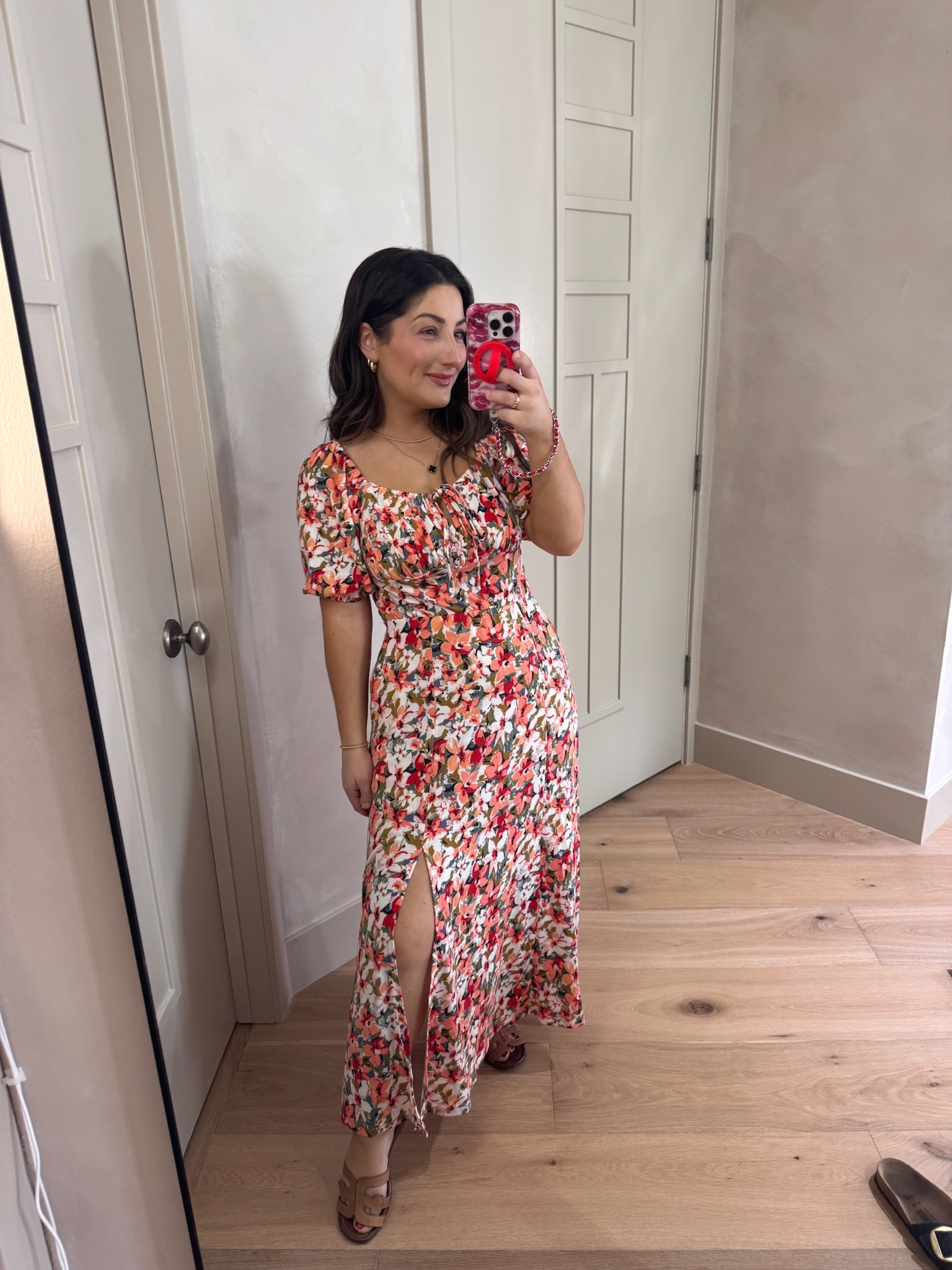 Floral midi dress! 

Size small 
color p1420 orange 

5'0" 140lbs

#LTKSeasonal #LTKPetite #LTKSaleAlert