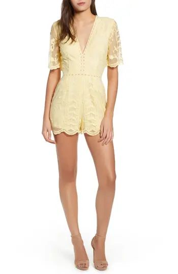 Women's Socialite Plunging Lace Romper, Size X-Small - Yellow | Nordstrom