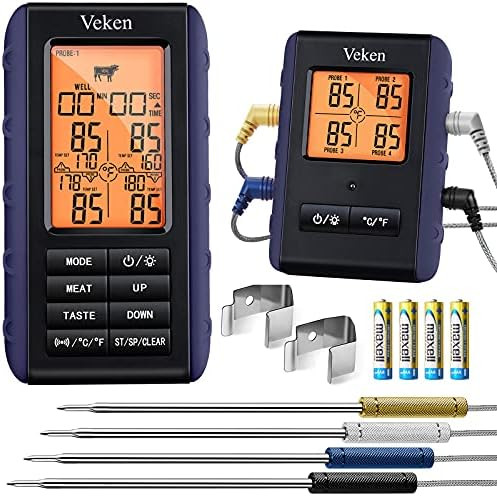 Veken Wireless Meat Thermometer, 4 Probes Grill Thermometer for BBQ Smoker Oven, Digital Cooking Foo | Amazon (US)