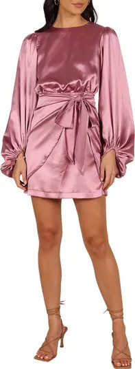 Opal Tie Waist Long Sleeve Satin Minidress | Nordstrom