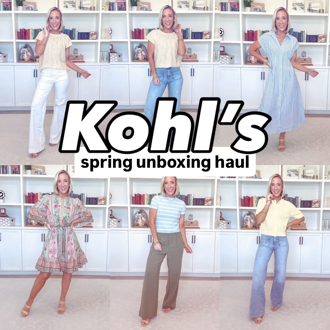 Kohl’s - spring unboxing haul
1. High Rise Wide Leg Denim Trousers (Stone White) - size 2, Average. 3+ colors.
2. Shirred Neck Shell Top - size XS. 5 colors.
3. Block Heel Two Strap Sandals - TTS. 4 colors.
4. High Rise Wide Leg Denim Trousers (Superlight Wash) - size 2, Average. 3+ colors.
5. A-Line Midi Shirt Dress - size XS (runs big). 2 colors.
6. Bell Sleeve Belted Mini Dress - size Small (size down if in between).
7. Wide-Leg Trousers - size Small, Short. 5+ colors.
8. Short Sleeve Crew Sweater - size Small. 3+ colors.
9. Short Sleeve Cardigan - size XS. 8 colors.

@kohls #Kohlspartner #kohlsfinds #ad 

#LTKOver40 #LTKSaleAlert #LTKSeasonal