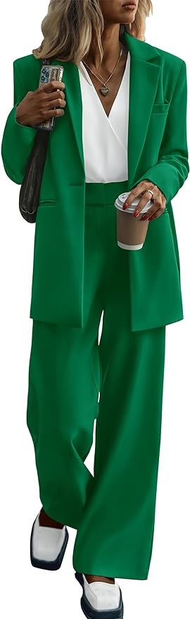 PRETTYGARDEN Women's 2023 Fall Two Piece Outfits Blazer Jacket and Wide Leg Pants Pockets Busines... | Amazon (US)