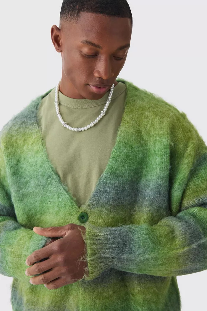 Oversized Boxy Brushed Stripe Knitted Cardigan | boohoo (US & Canada)