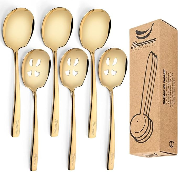 Stainless Steel Serving Spoon x 3, Slotted Serving Spoon x 3, 9.14 Inches Large Serving Utensils ... | Amazon (US)