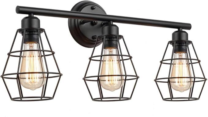 KOONTING 3-Light Industrial Bathroom Vanity Light, Metal Wire Cage Wall Sconce, Vintage Edison Wa... | Amazon (US)