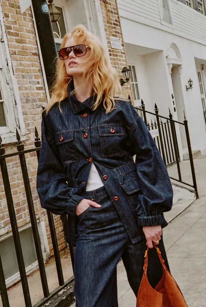 Solene Utility Style Fitted Denim Jacket in Hemp-Blend Denim | Fabrique