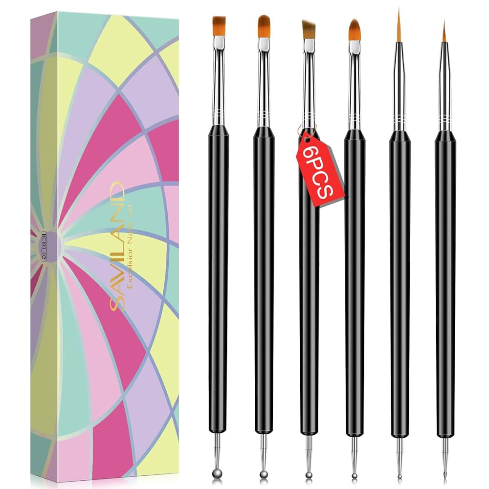 SAVILAND Nail Art Brushes Set - 6pcs Double-End Nail Art Tools Professional Nail Art Kit Dotting ... | Amazon (US)