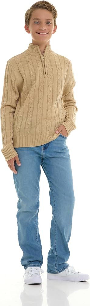 Boys Quarter Zip Cable Knit Sweater – Classic Warm Pullover for Kids. Black, Navy, Red | Amazon (US)